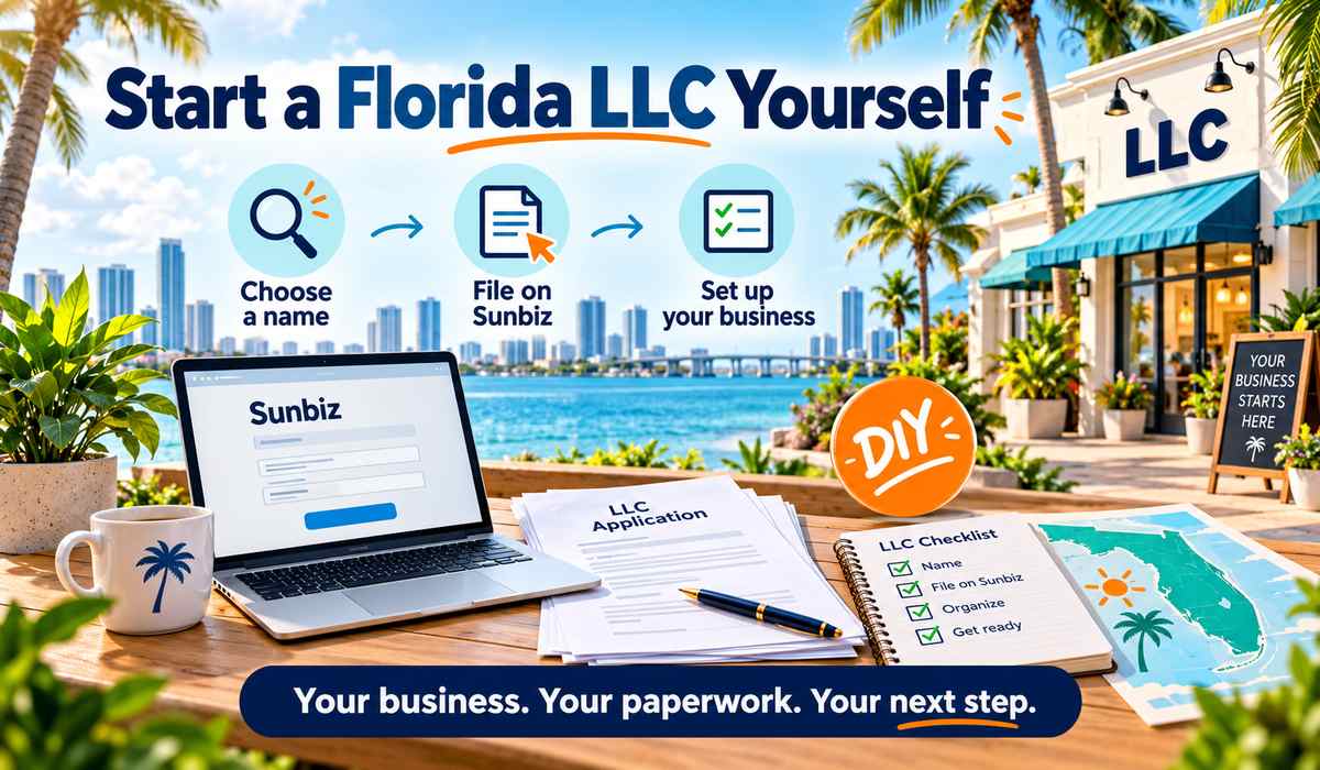 Start a Florida LLC yourself by choosing a name, filing on Sunbiz and setting up your business.